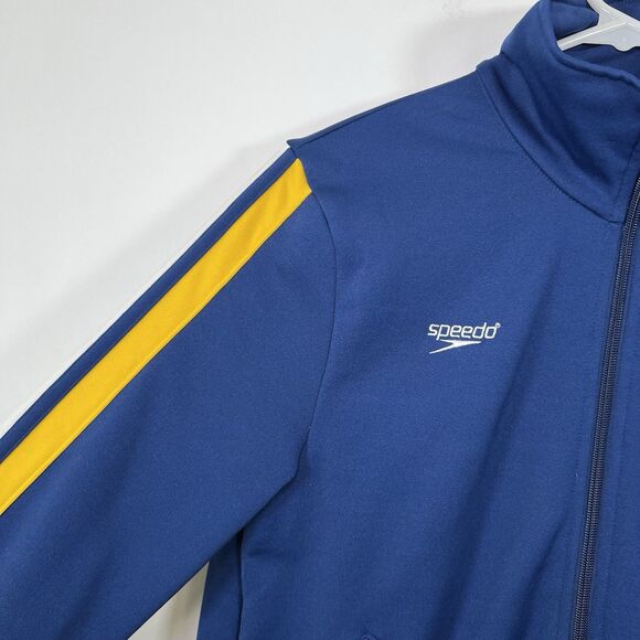 Vintage Speedo Full Zip Track Jacket Womens Size Medium Blue Yellow Striped EUC - Picture 5 of 12